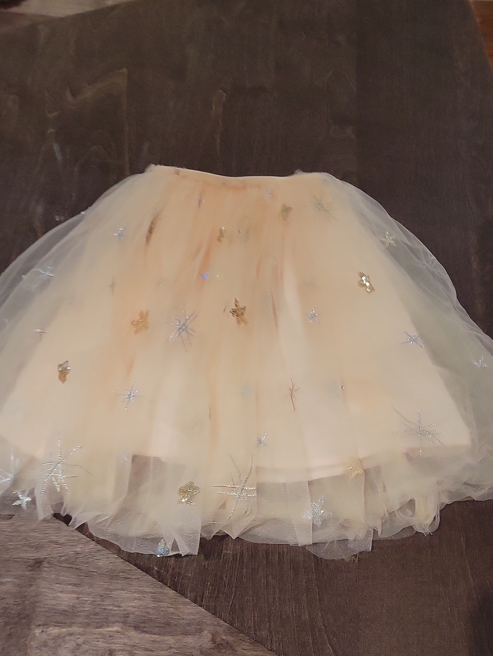 Girls' Cream Tulle Skirt with Gold & Silver Star Details